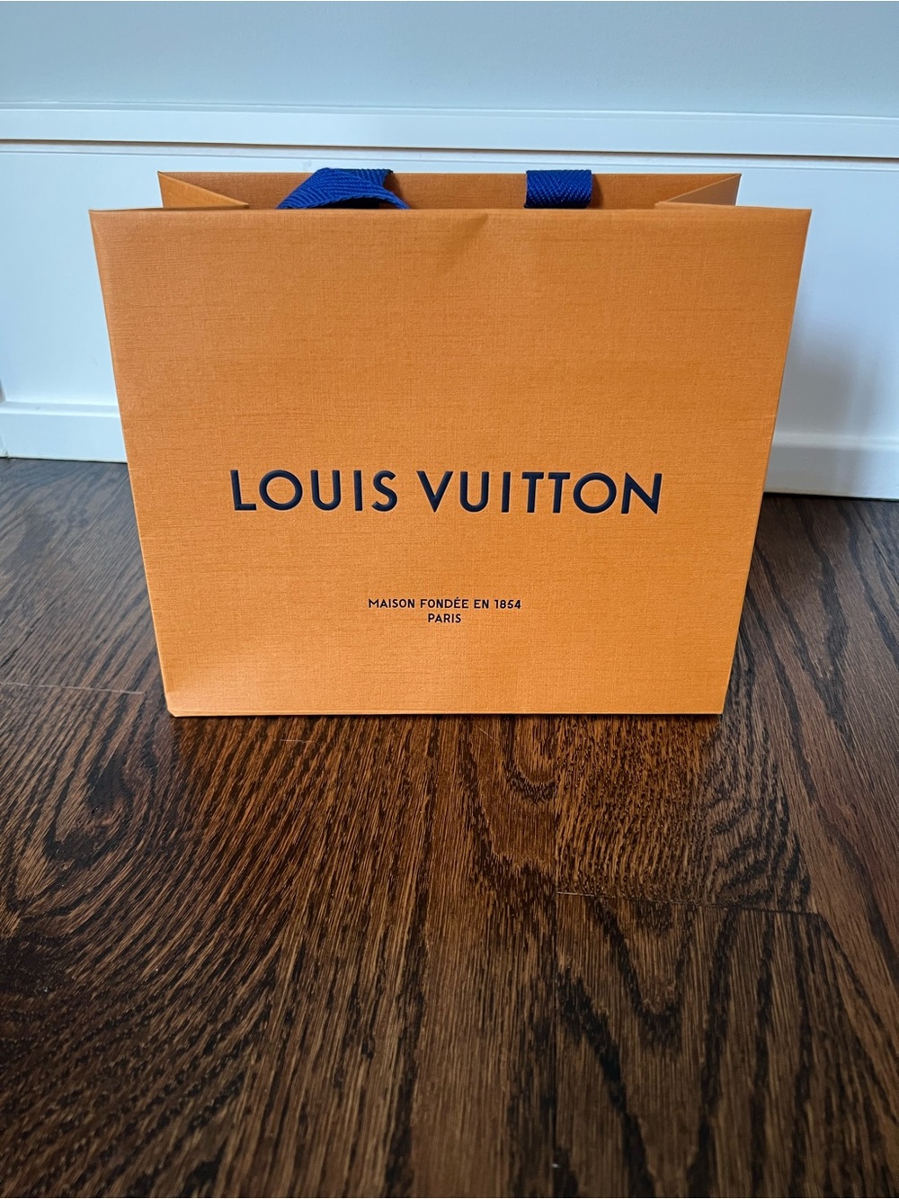 Louis Vuitton Orange Gift Bag with Blue Ribbon Handles